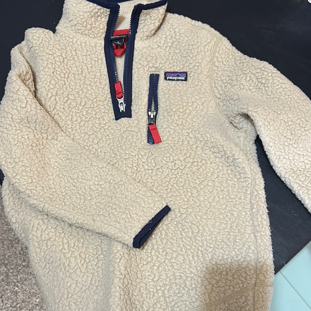 Patagonia Beige Fleece with Red and Navy Accents
